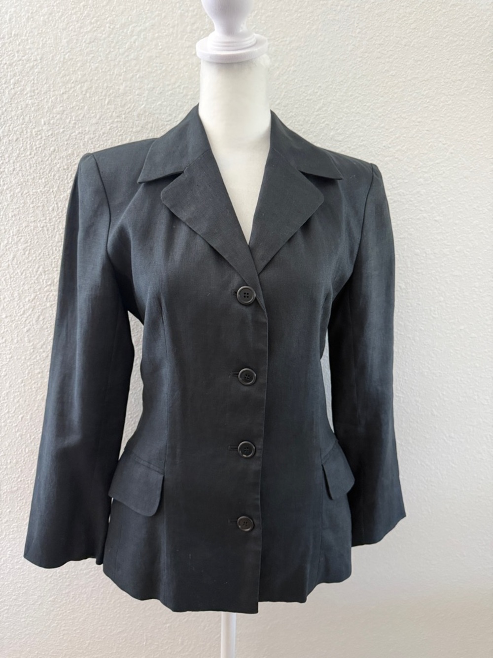 INC International Concepts Black Linen Women's Tailored Button-Front Blazer